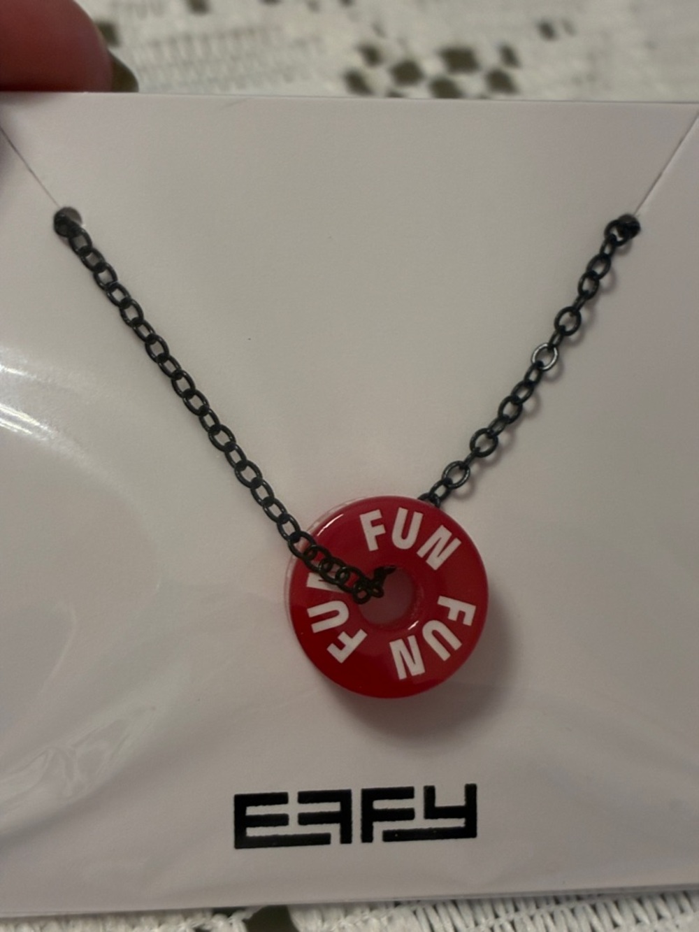 EFFY Red 'FUN' Donut Pendant Necklace with Black Chain